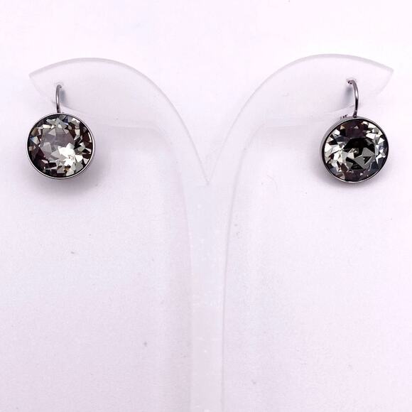 Swarovski Signed Silver Gray Tone Laverback With Gray Tone Chunky Crystal - Picture 3 of 8